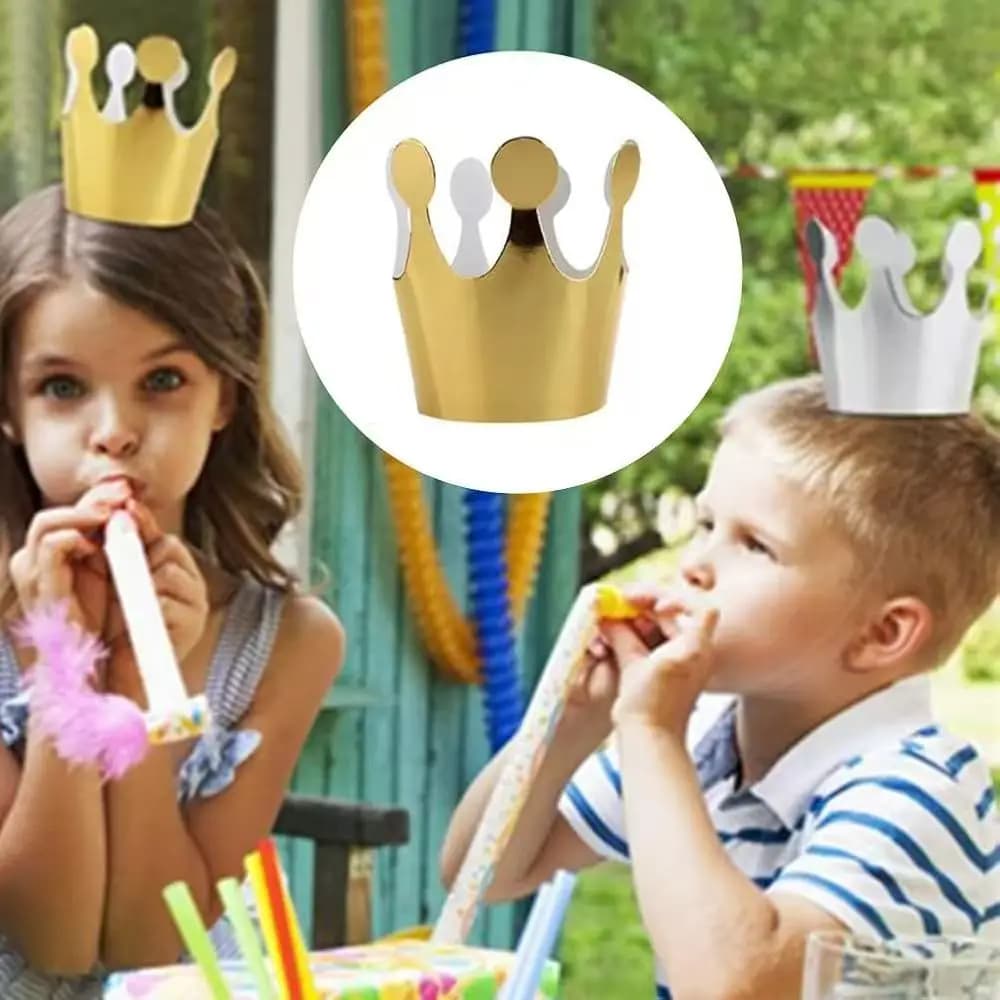 10 cappellini di carta per compleanno, decorazioni per feste a tema principi e principesse, per bambini e bambine, 5 cappellini argento/5 cappellini oro.