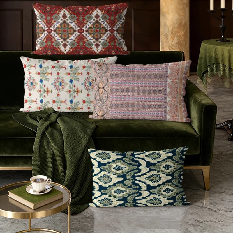 Fodere per cuscini lombari vintage boho floreali geometriche, adatte per divano, camera da letto, auto, cuscino rettangolare per schienale