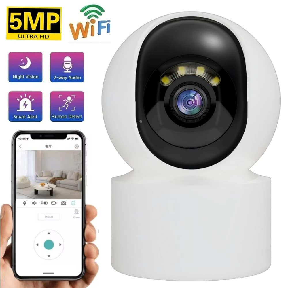 Telecamera di sorveglianza interna da 5MP PTZ Audio bidirezionale Visione notturna Baby Monitor Rilevazione movimento Monitoraggio automatico Telecamera CCTV Wifi Wireless