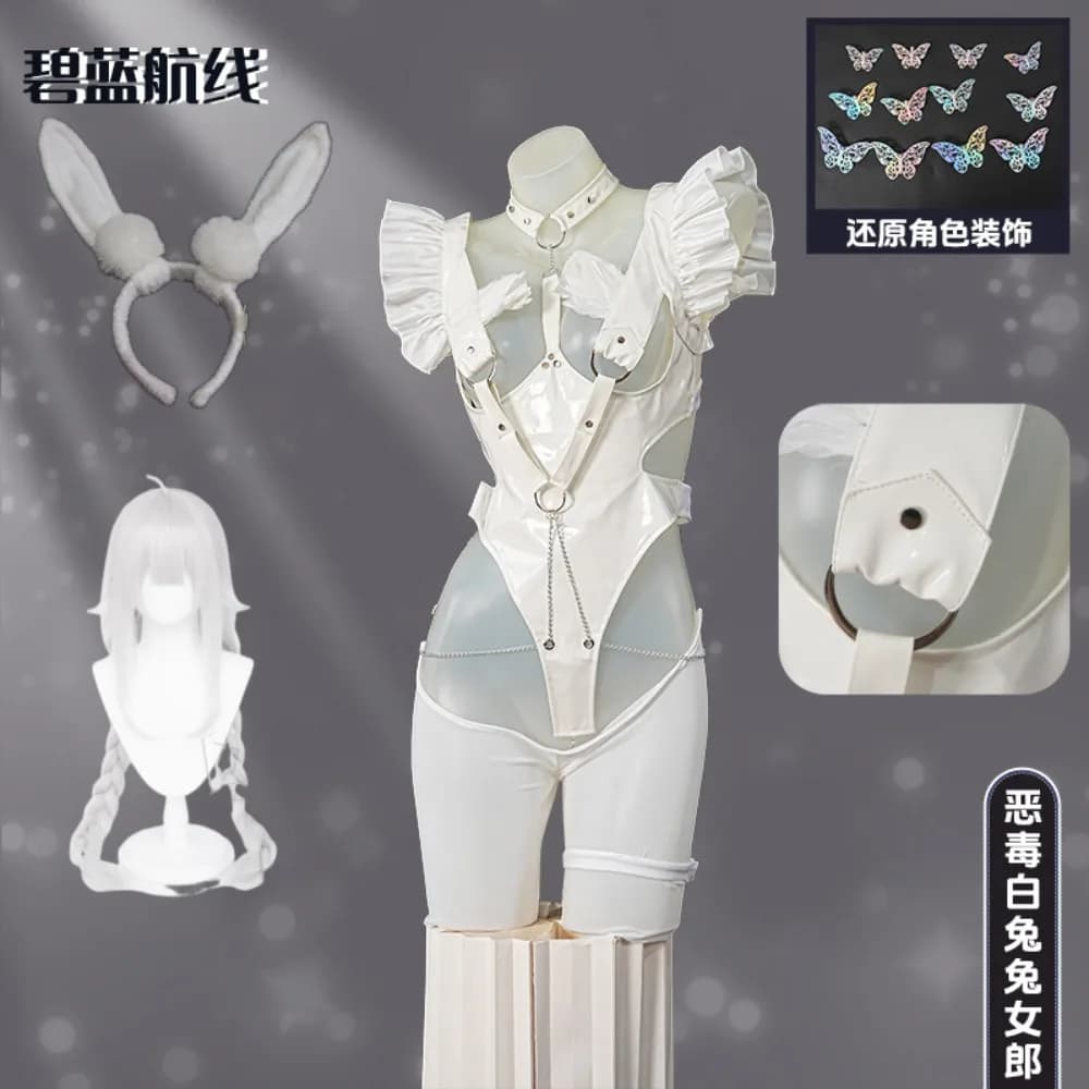 Azur Lane Le Malin Lazy White Rabbit Bunny Girl Cosplay Costume Ear Headband Bow Accessories Adult Women Halloween Comic Con
