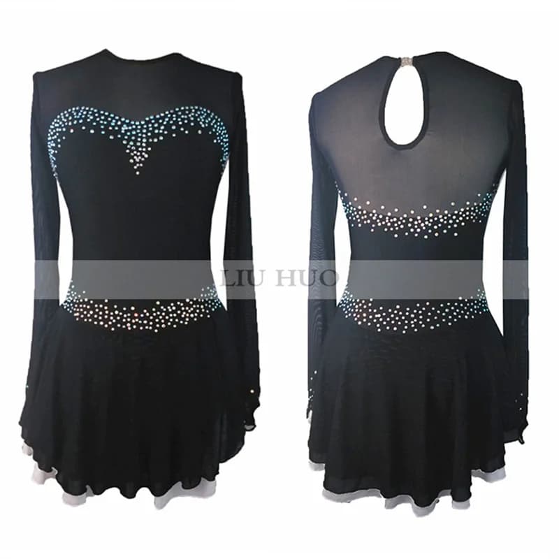 LIUHUO Pattinaggio di Figura sul Ghiaccio Vestito Delle Donne Della Ragazza Concorso Body Costume di Danza Adolescenti Prestazioni Ginnastica Ritmica Rullo Nero