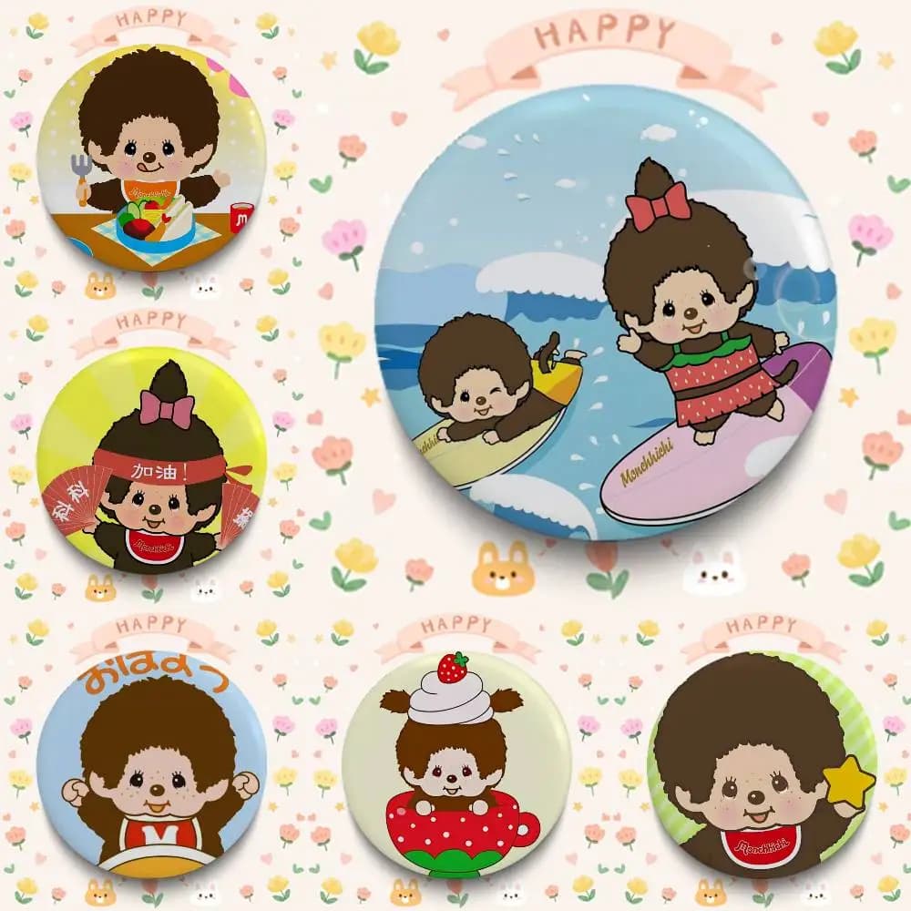 Cartoon M-MonchhichiS Badges Creative Tinplate Soft Button Pins Animal Icon Brooch Lapel Backpack Badge Accessories Pin S