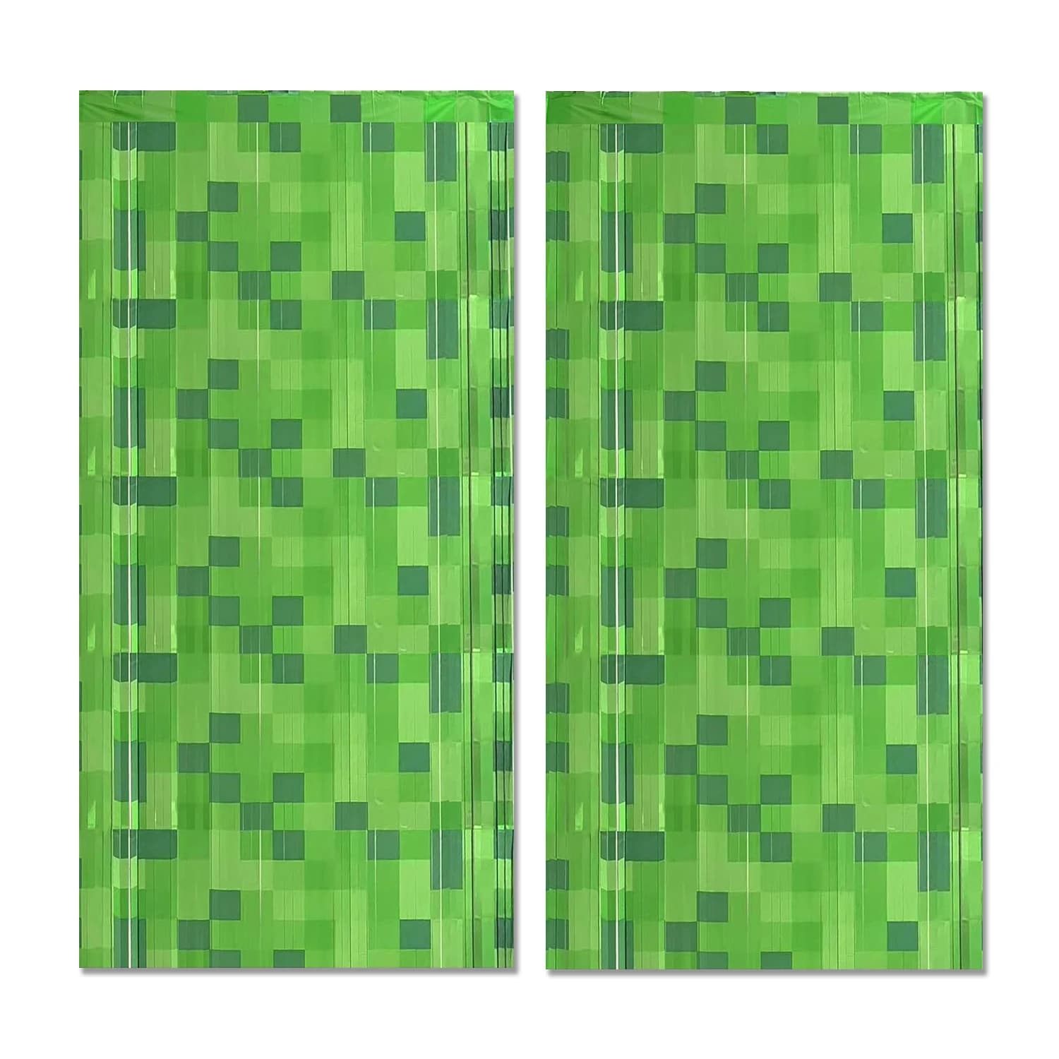 Confezione da 3 tende per sfondo con frange a tema verde pixel minerario, videogiochi, decorazioni per feste di compleanno, stelle filanti per porte, tende foil