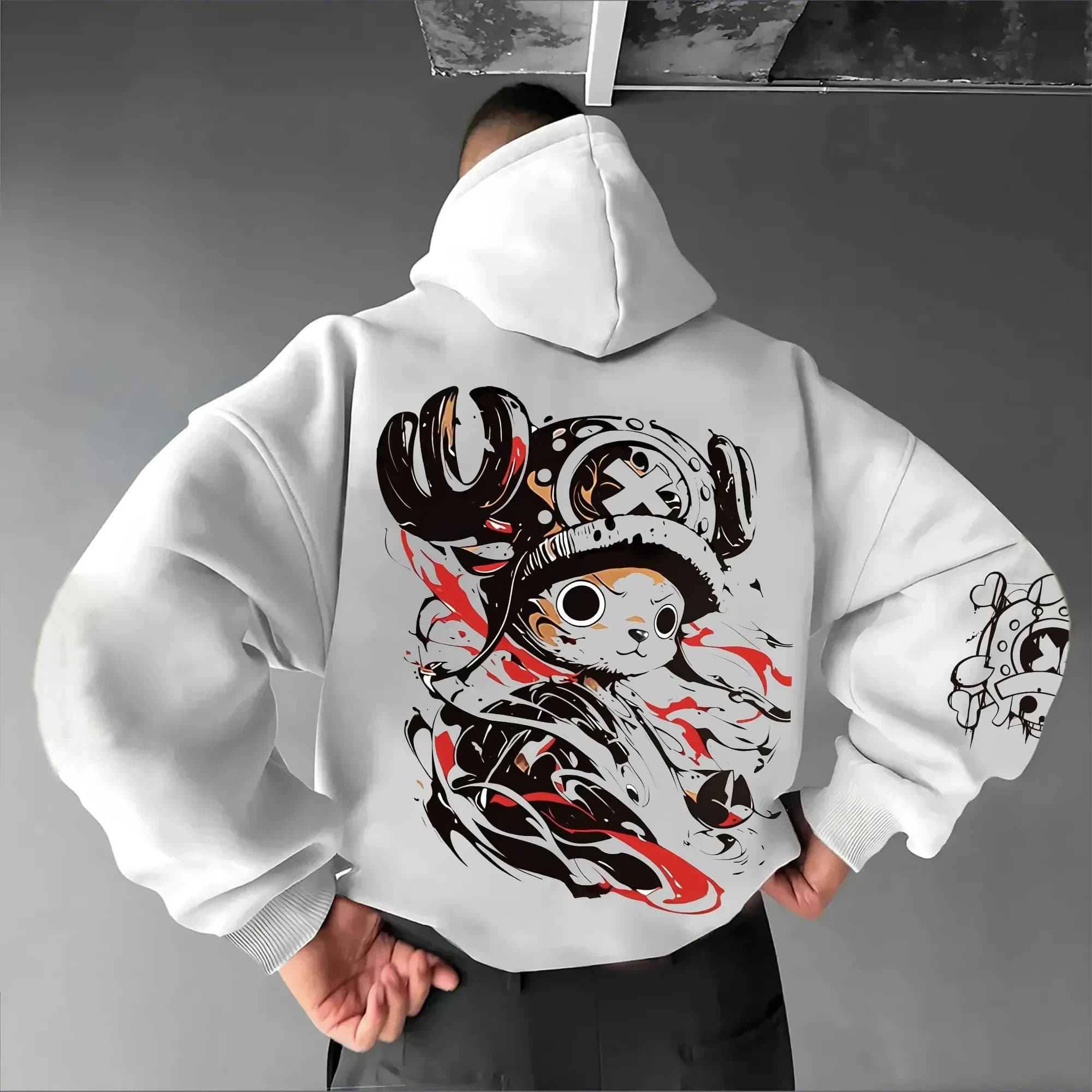 ONE PIECE Primavera/Autunno Felpe con cappuccio da uomo Nuovo Tony Tony Chopper Anime stampato Allentato Casual Street Hip Hop Genitore Bambino Top