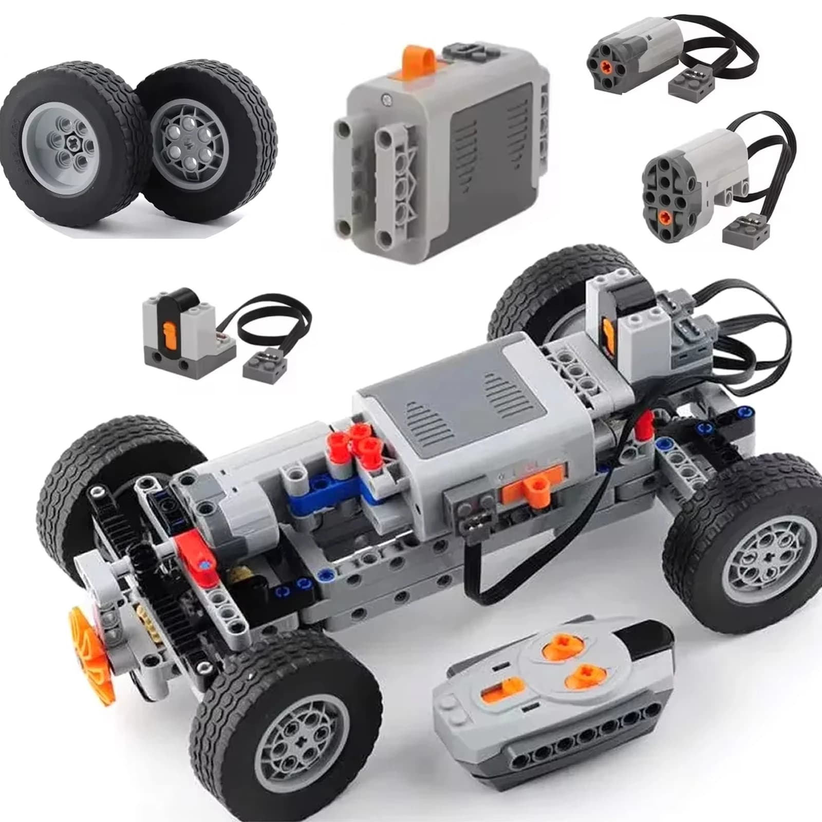 Set Telaio Elettrico per Auto RC 4WD, Telaio Tecnico a Quattro Ruote Motrici, Mattoncini con Ricevitore Telecomando IR, Parti per Costruzioni MOC