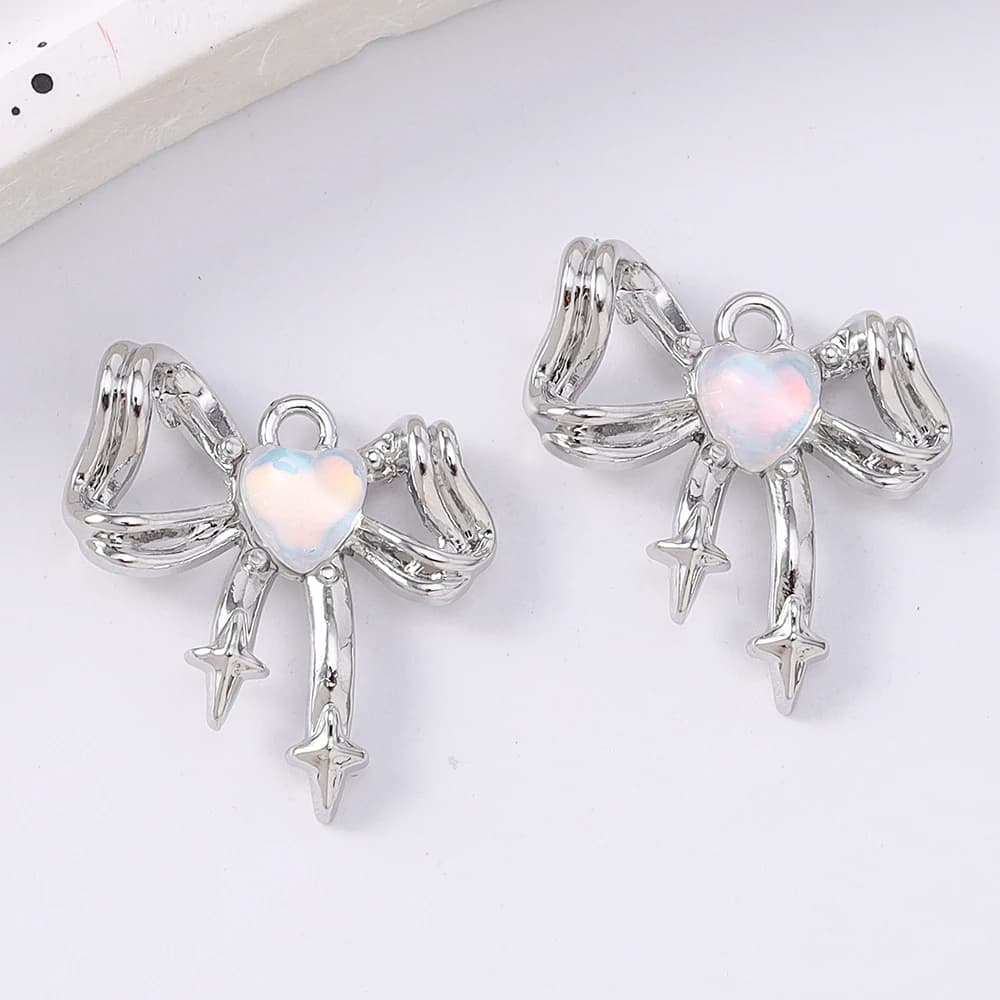 5pcs Cute Gemstone Crystal Love Heart Bowknot Charms Pendant for Jewelry Making Necklace Earrings Bracelet DIY Accessories