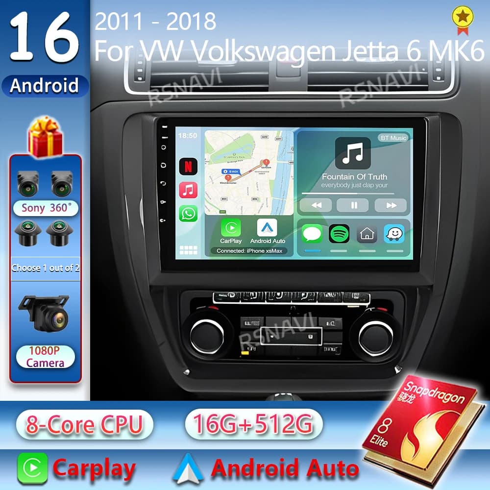 Android 15 Autoradio Lettore Multimediale Per VW Volkswagen Jetta 6 MK6 Wireless Carplay Auto Car Stereo 48EQ GPS DSP 2Din Qualcomm