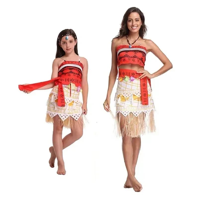 ❤️ ❤️ ❤️ Costume da Principessa Vaiana Moana per Bambini e Adulti con Collana e Parrucca per Feste di Halloween ❤️ ⭐️ ❤️