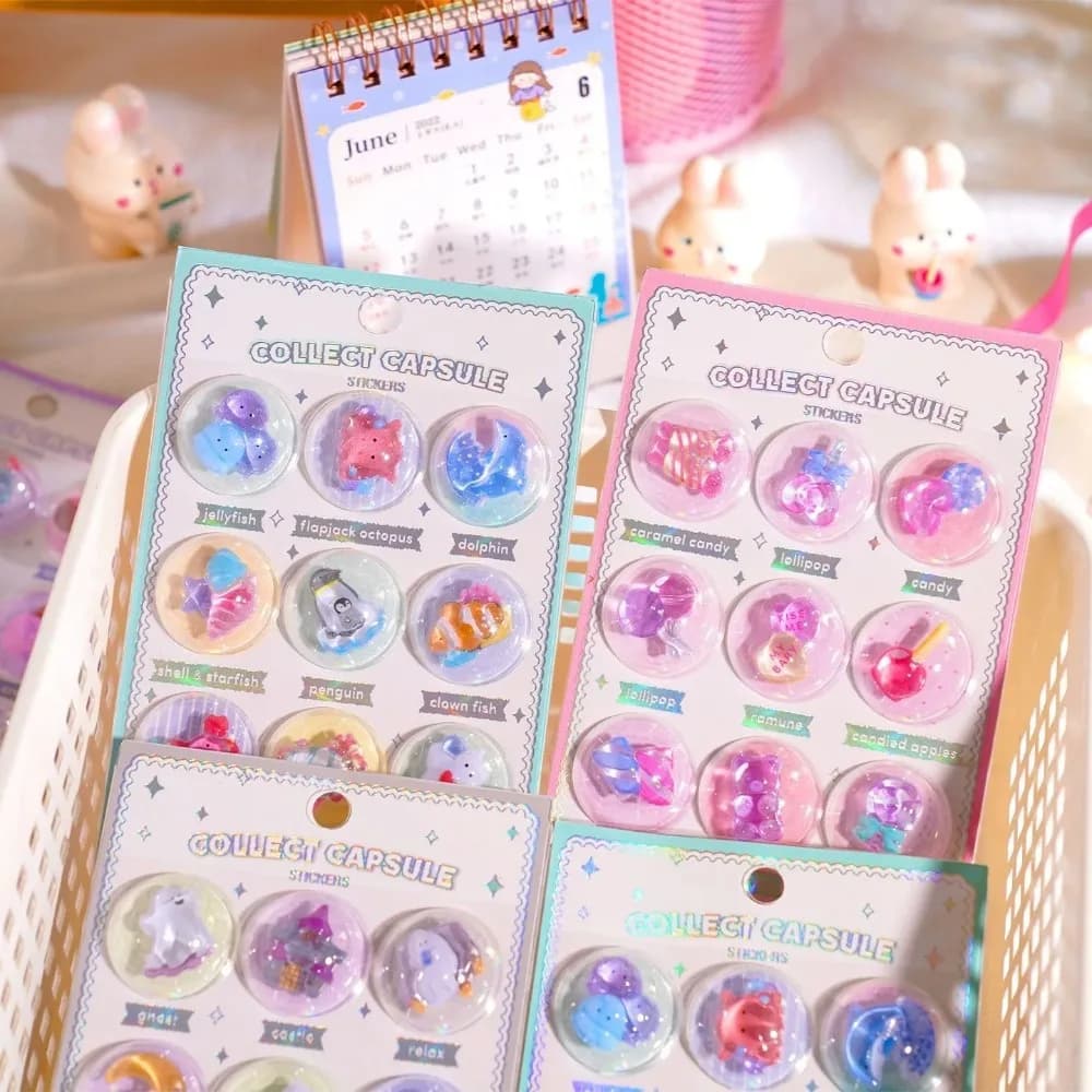 1 Foglio di Adesivi 3D a Capsula con Effetto Rilievo, Stile Kawaii, per Decorazione Fai-da-Te di Diari, Telefoni Cellulari e Fotocamere