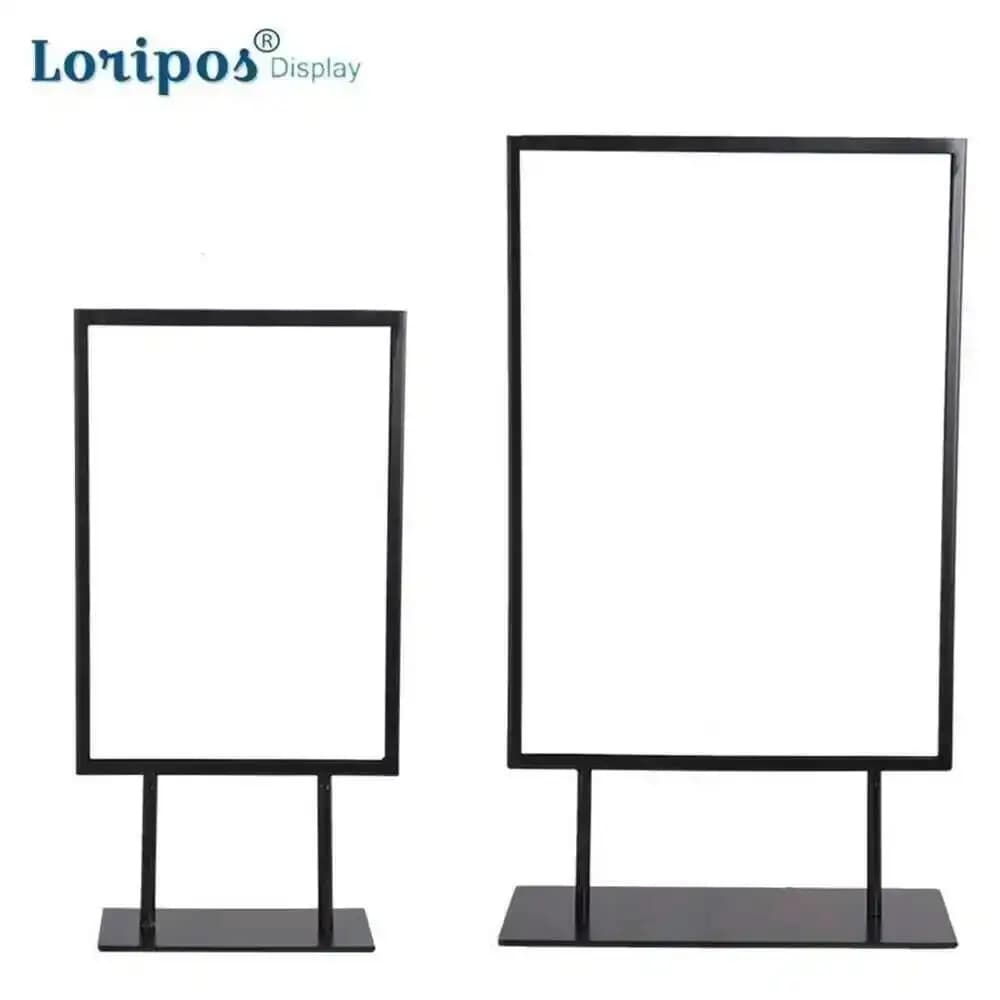 Espositore da Tavolo in Metallo per Poster, Porta Menu Bifacciale, Supporto per Insegne e Banner Pubblicitari