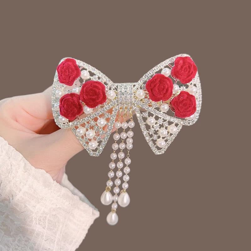 Bow Tassel Pearl Hair Clips Girly Half Clips Versatile Spring Fashion Temperament Headpiece