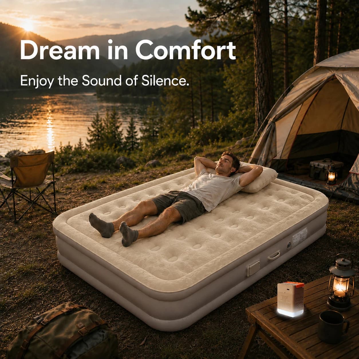 Materasso ad aria gonfiabile Queen da 16i" con pompa incorporata, letto ad aria portatile durevole in PVC da 200 * 150 * 40 cm max 150 kg per tenda da campeggio