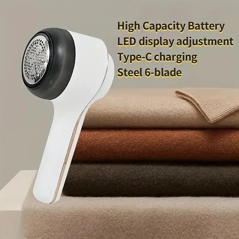 Rechargeable Fabric Shaver, 3-Speed Lint Remover with 6ft Steel Blade, USB Type-C Charging, Includes Brush & Fork - Perfect for
