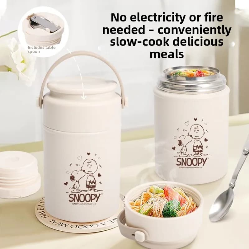Portavivande termico Snoopy, simpatico e creativo, personalizzabile, portatile per casa e lavoro, per pasti pronti, porridge, idea regalo