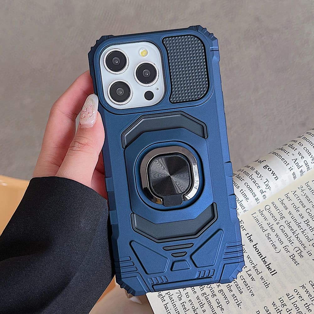 shockproof rugged metal ring bracket hard phone case for iPhone 15 14 13 12 11 Pro Max car phone holder scratch-proof back cover