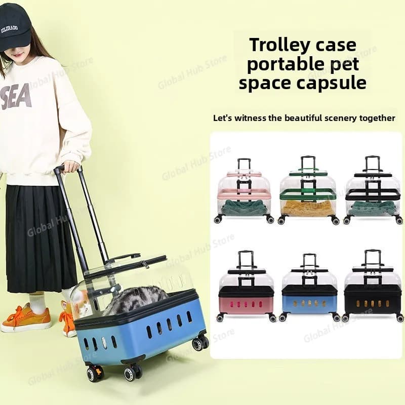 Transparent Pet Carrier Backpack Portable Dog Trolley Case Comfortable Breathable Cat Travel Cage Trendy Flight Case with Wheels