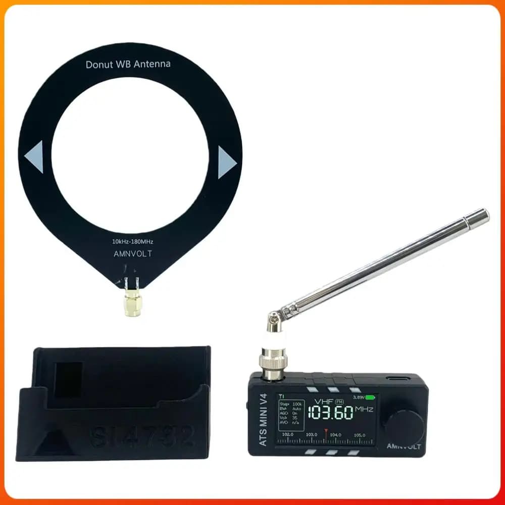 Radio AMNVOLT V4 ATS MINI con Supporto e Amplificatore per Cuffie, Radio DSP Si4732 con Schermo IPS da 1,9 Pollici per Escursionismo e Campeggio