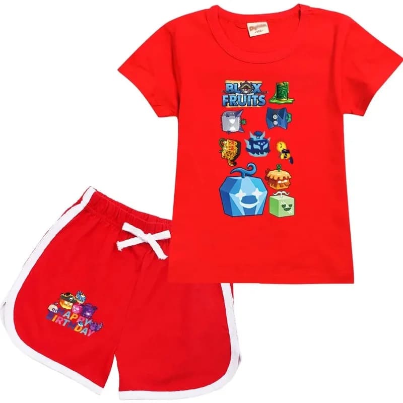 (#^.^#) 2026 New Summer Bloxing Pajamas 2Pcs ren Suit Top Tees Shorts Set Clothing s Toddler B-blox Fruits Sportwear →_→LOOK ME