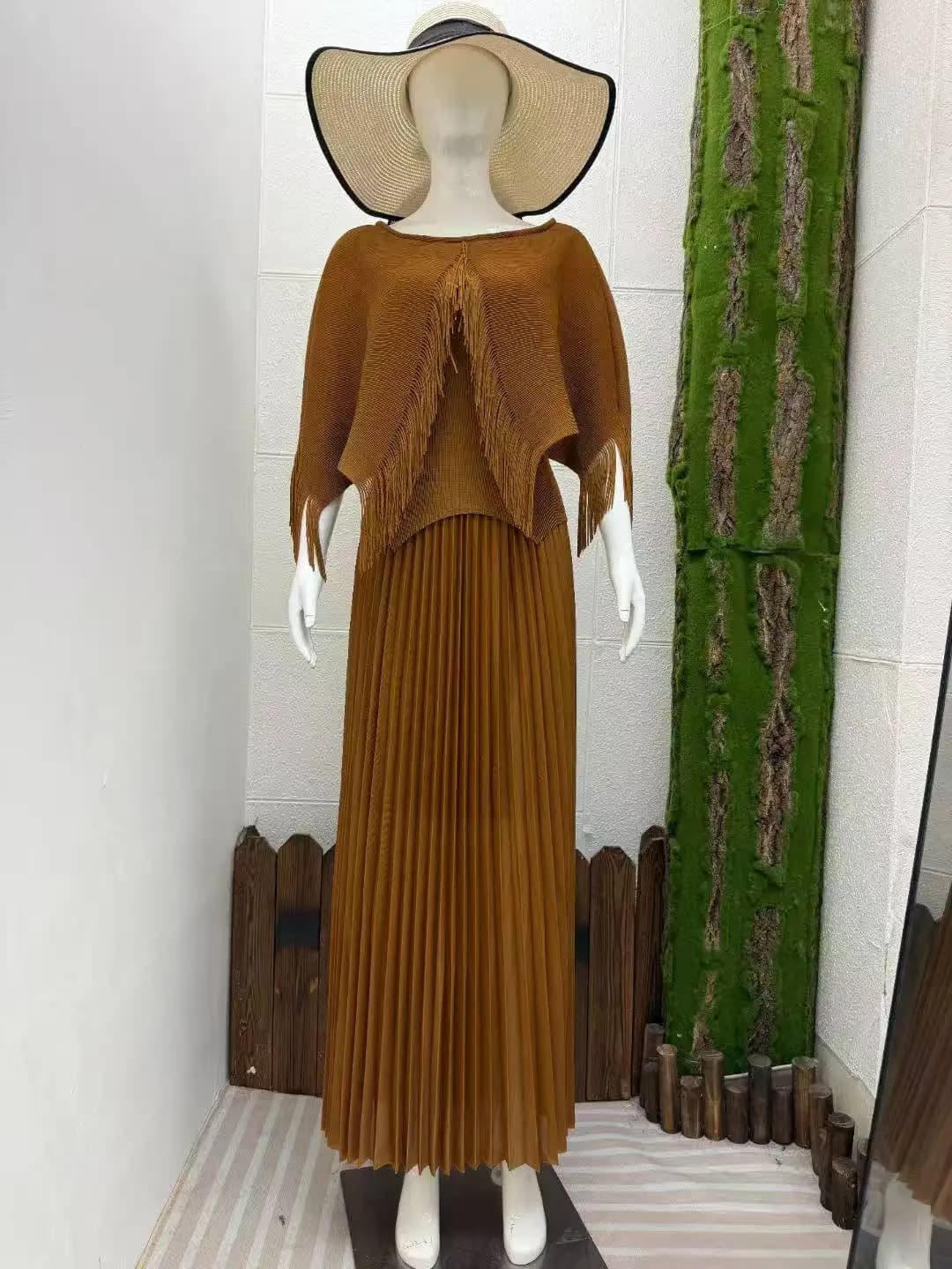 ANLAN Moda Pieghevole Set da 2 pezzi Girocollo da donna Nappa Splicing Design Top Gonna a vita alta 2025 Estate Nuova marea 2AN7090