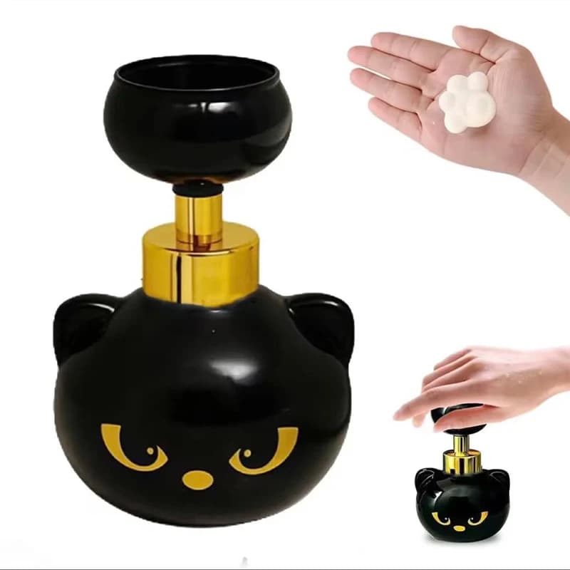 Cute Cat Paw & Flower Shape Foaming Soap Dispenser, Black Design for Kids, Bathroom & Kitchen, Cat Lover & Father's Day Gift
