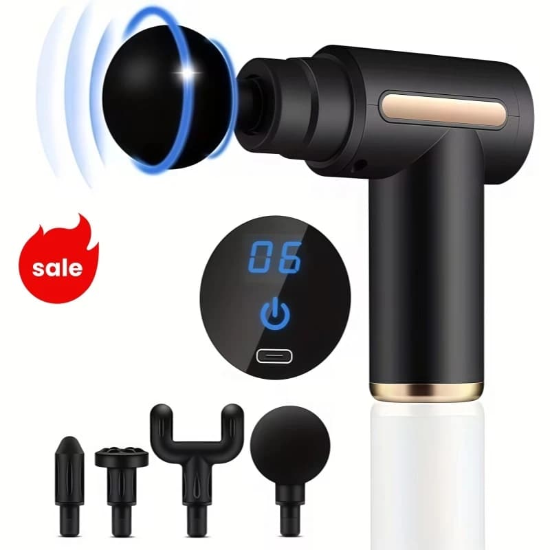 Portable Fascial Massage Gun Electric Percussion Pistol Massager Body Relaxation With LED Touch Screen 4Replaceable Massage Hea