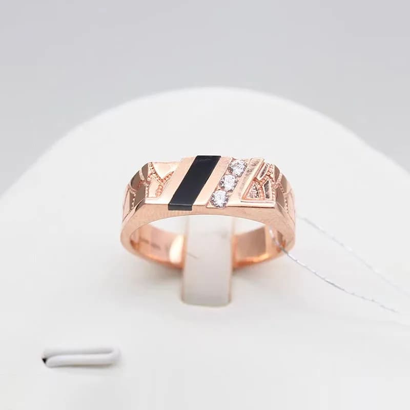 585 Anelli da uomo in oro viola con intarsio irregolare con diamanti in agata nera placcati in oro rosa 14 carati Anello unico con gioielli per banchetti