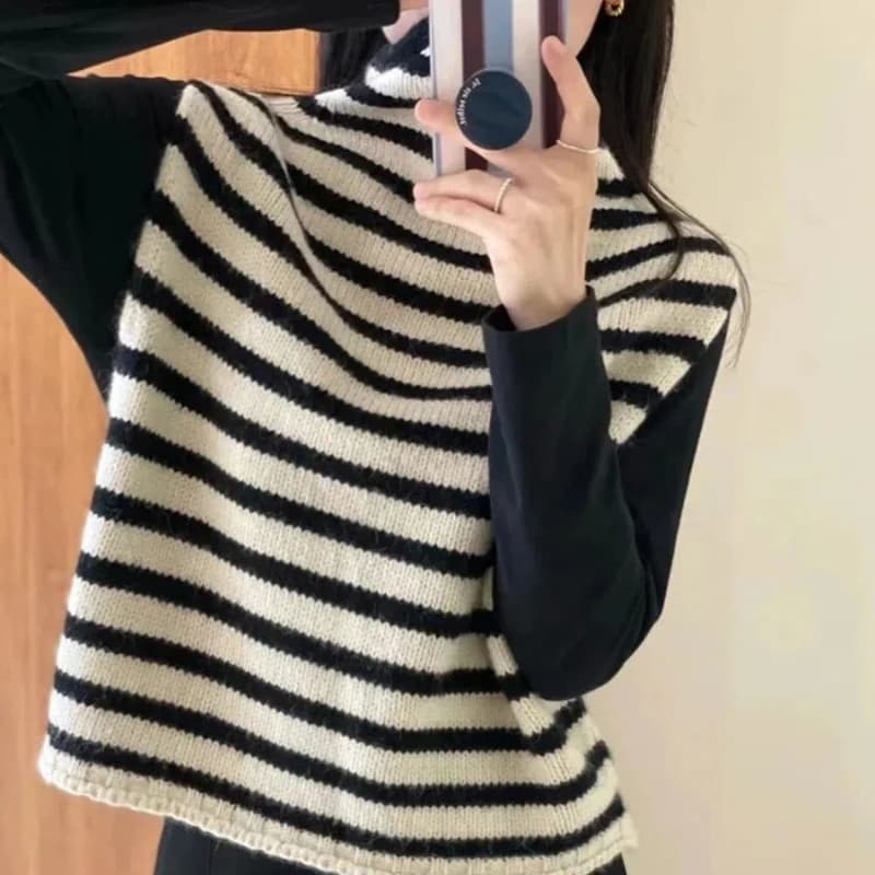 Melad versione coreana a righe collo alto stile pigro ago spesso a righe caldo e caldo gilet di fascia alta di nicchia