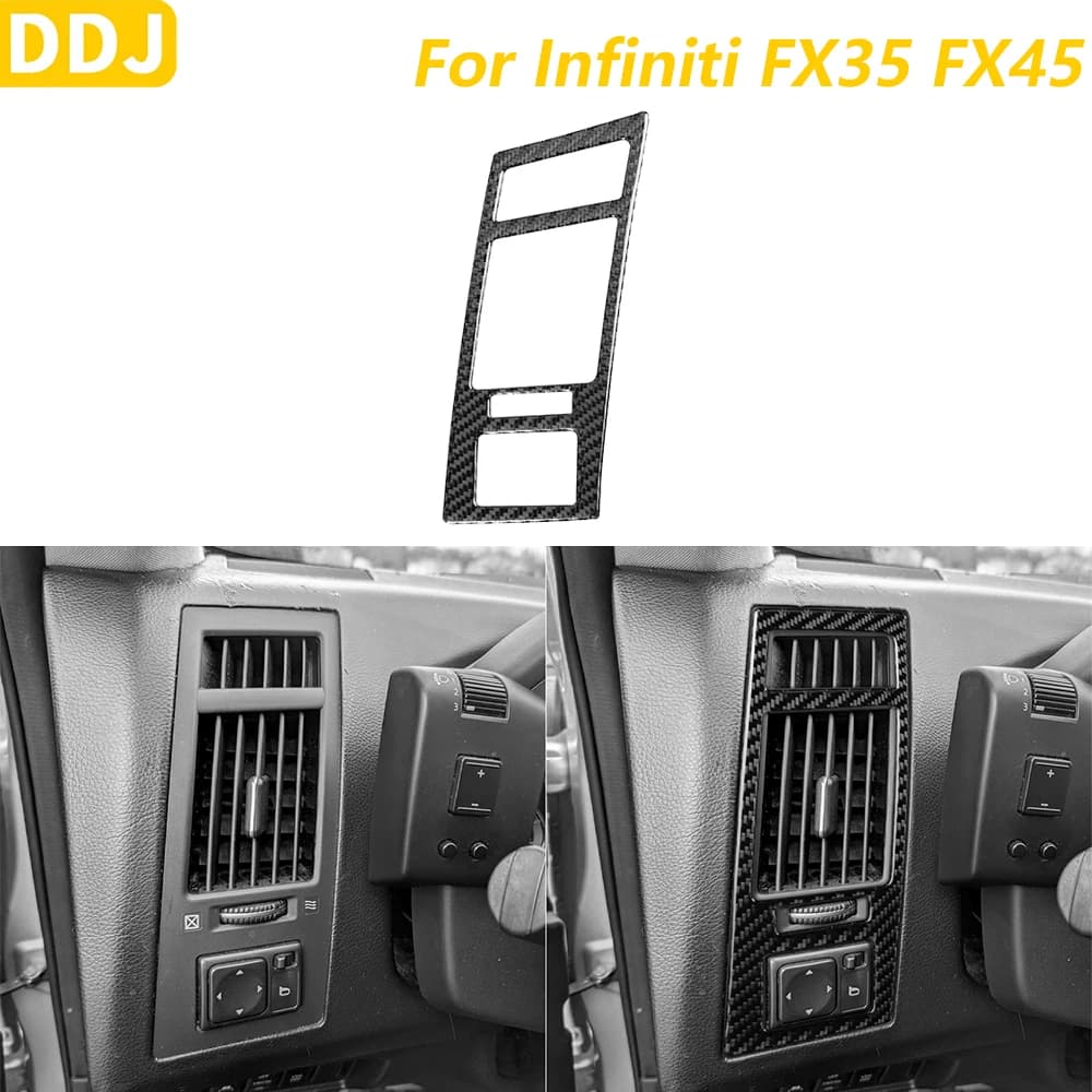 Copertura decorativa per presa d'aria del cruscotto lato sinistro in fibra di carbonio morbida per Infiniti FX35 FX45 S50 2006-2008, adesivo per accessori interni