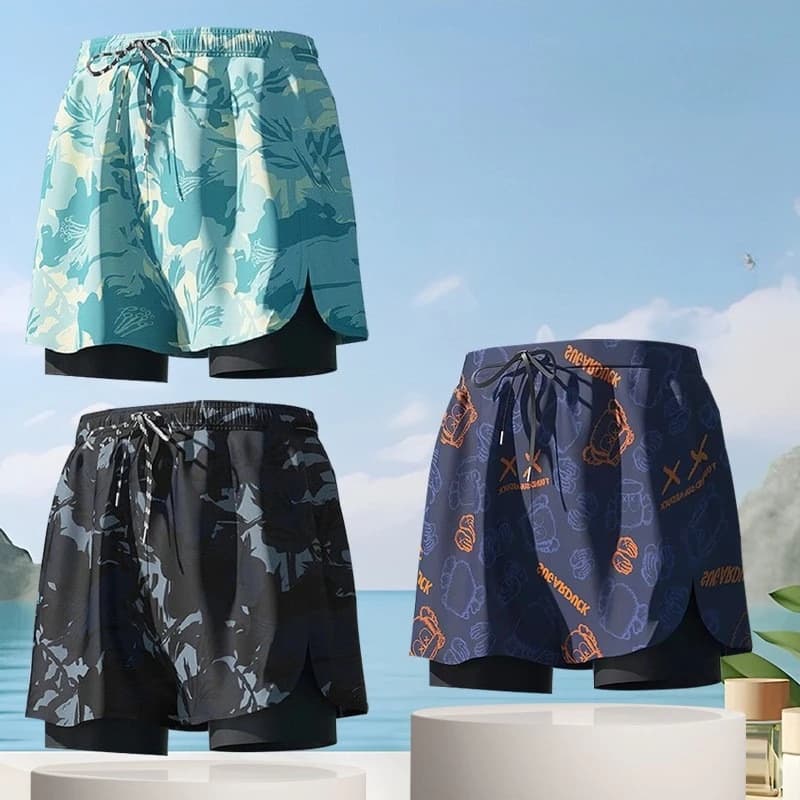 Costume da bagno per adulti per uomo 2025 Nuovo stile Pantaloncini da bagno casual di grandi dimensioni anti-imbarazzo a doppio strato ad asciugatura rapida