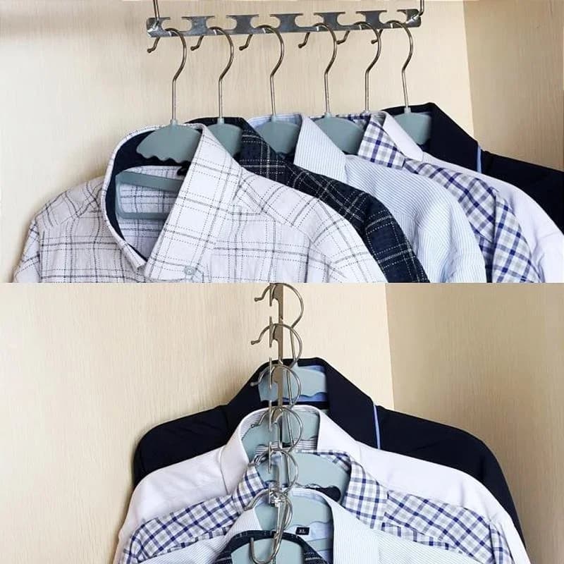 1/3pcs 26cm Multifunctional Metal Clothes Hangers with Magic Hook Space Saving 6-Hole Wardrobe Organizer Hanger Holder for Home