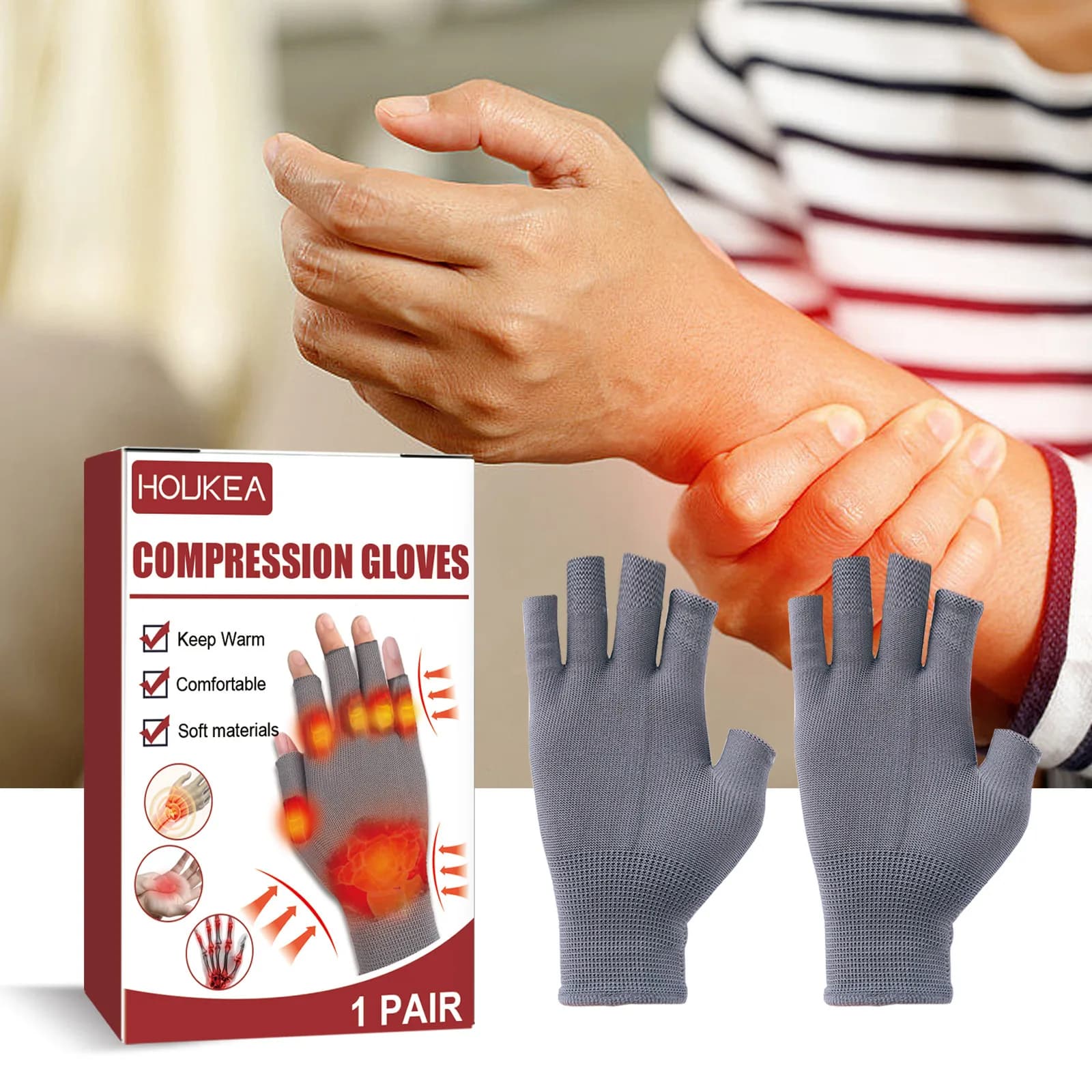 Adult rheumatoid compression hand gloves Osteoarthritis Magnetic Relieve joint pain Wrist support Nylon Open finger Healthcare