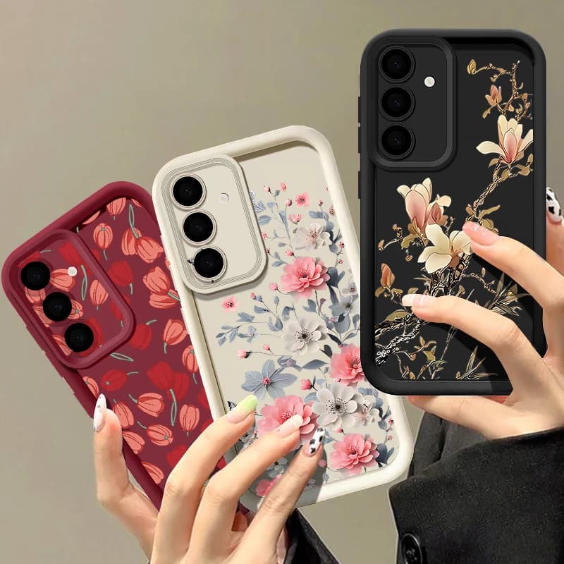 Cover Morbida in Silicone con Fiori Rosa per Samsung Galaxy S26 S25 S24 S23 Ultra S25 S24 FE A57 A56 A37 A17 A55 A27 A36 A35