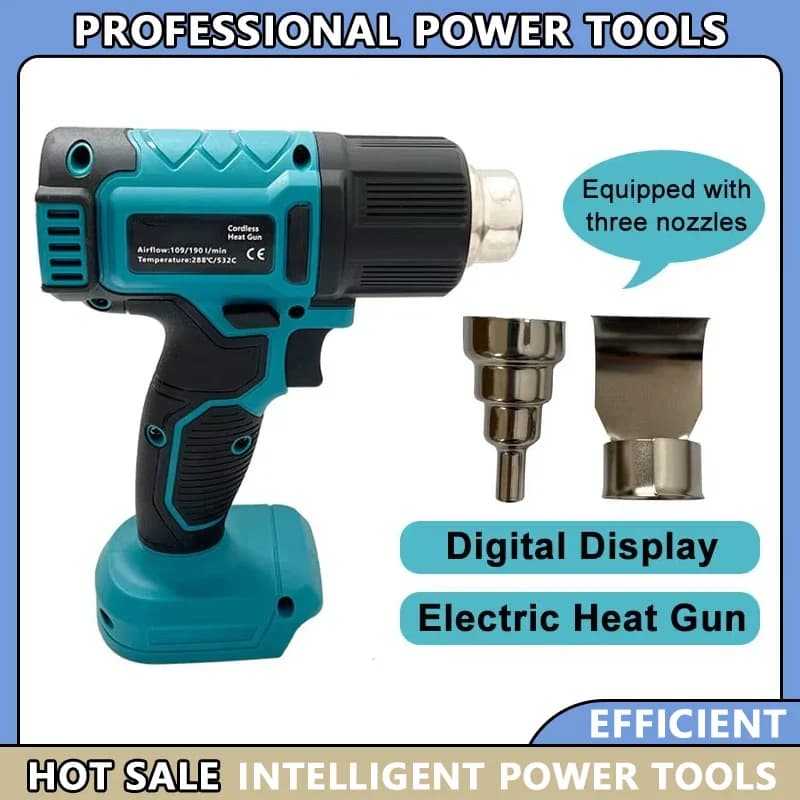 Pistola Termica Compatibile con Batteria Makita 18V, Pistola ad Aria Calda Senza Fili, Pistola Termica Elettrica Portatile Industriale con Temperature Regolabili