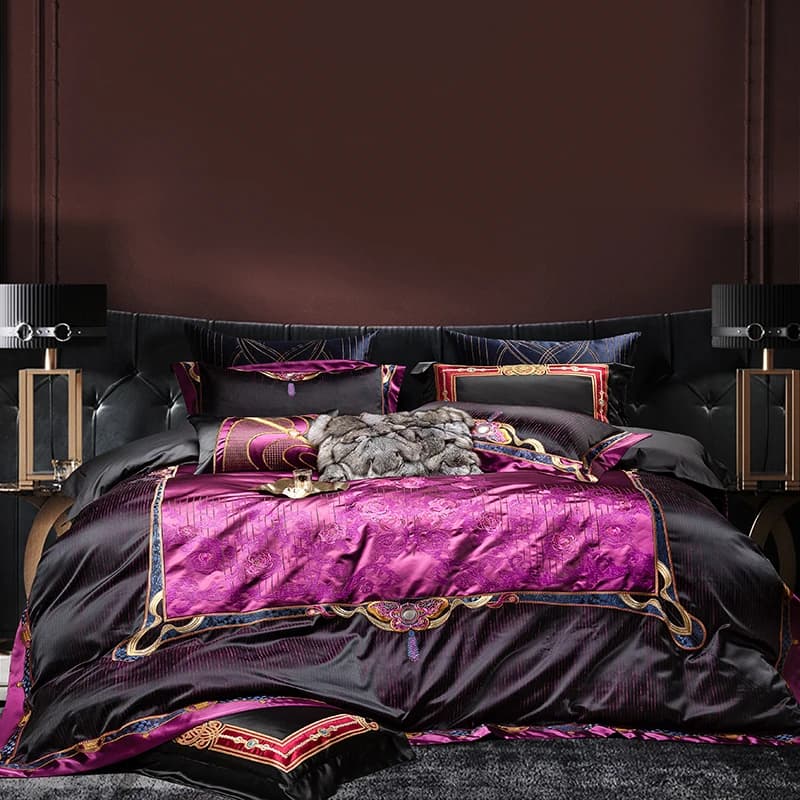 Luxury 800TC Brocade Jacquard Black Purple Patchwork Embroidery Bed linen Set Cover Bed linen Sheets or Bed linen Loyalty pillows