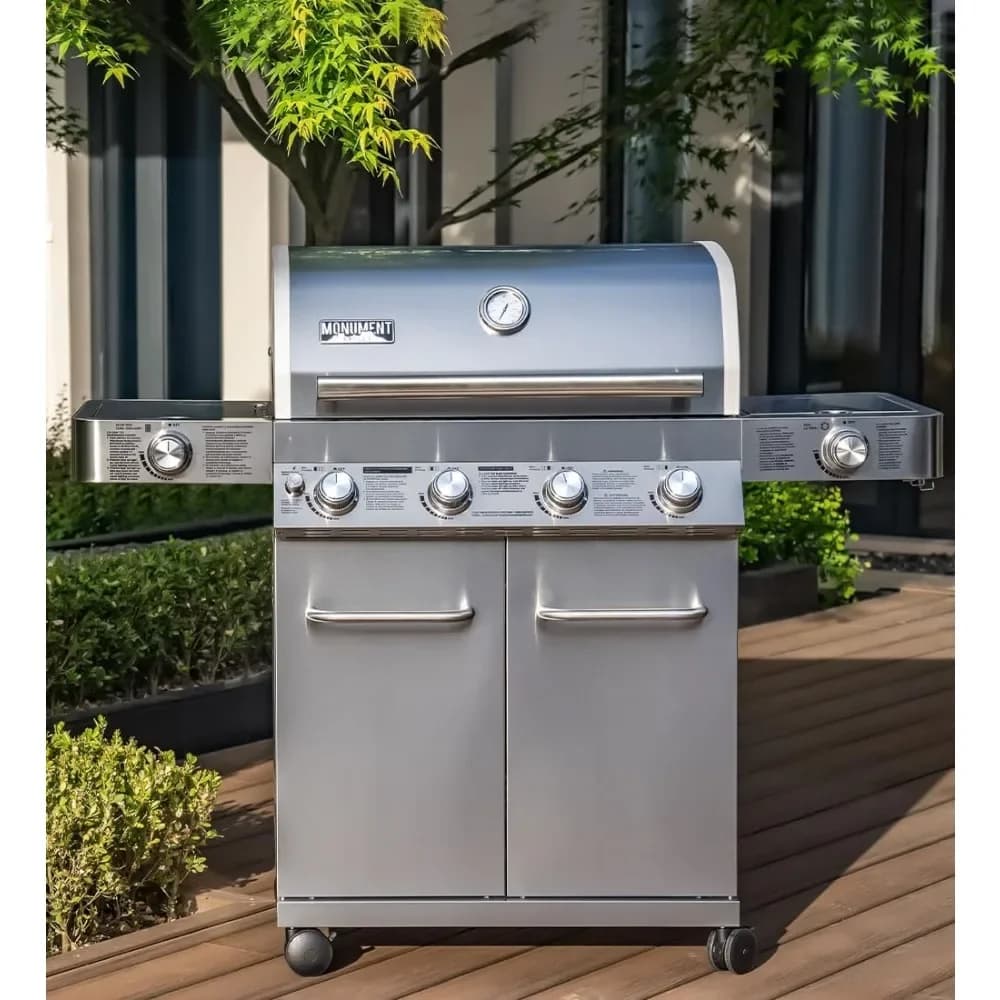 Gas Grills Propano Grandi a 4 Bruciatori con Bruciatori Laterali e Servizio Sear, Termometro Integra e Controlli a Manopola, Griglia da Esterno
