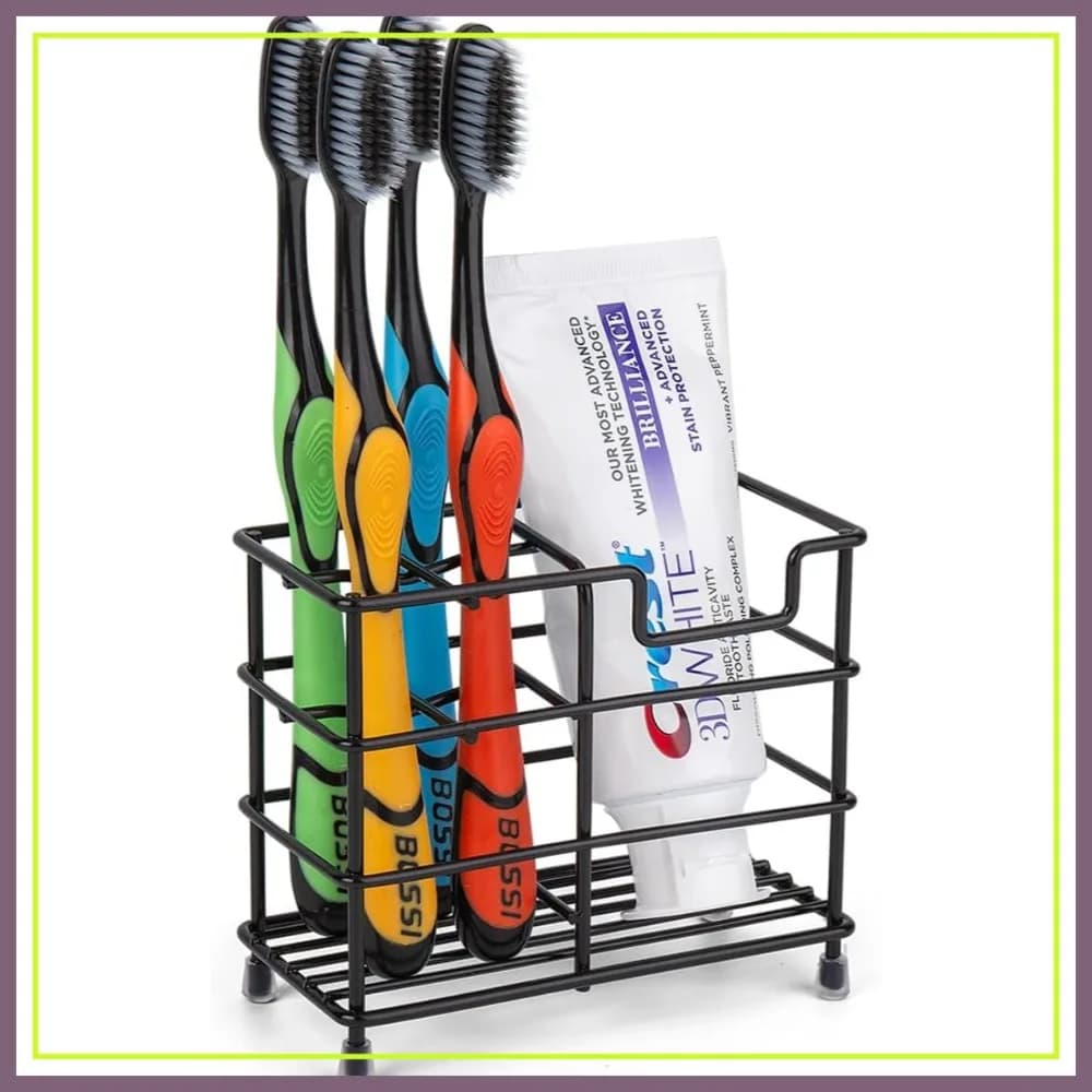 Portaspazzolini in Acciaio Inossidabile Nero, Organizzatore da Bagno per 4 Spazzolini e Dentifricio