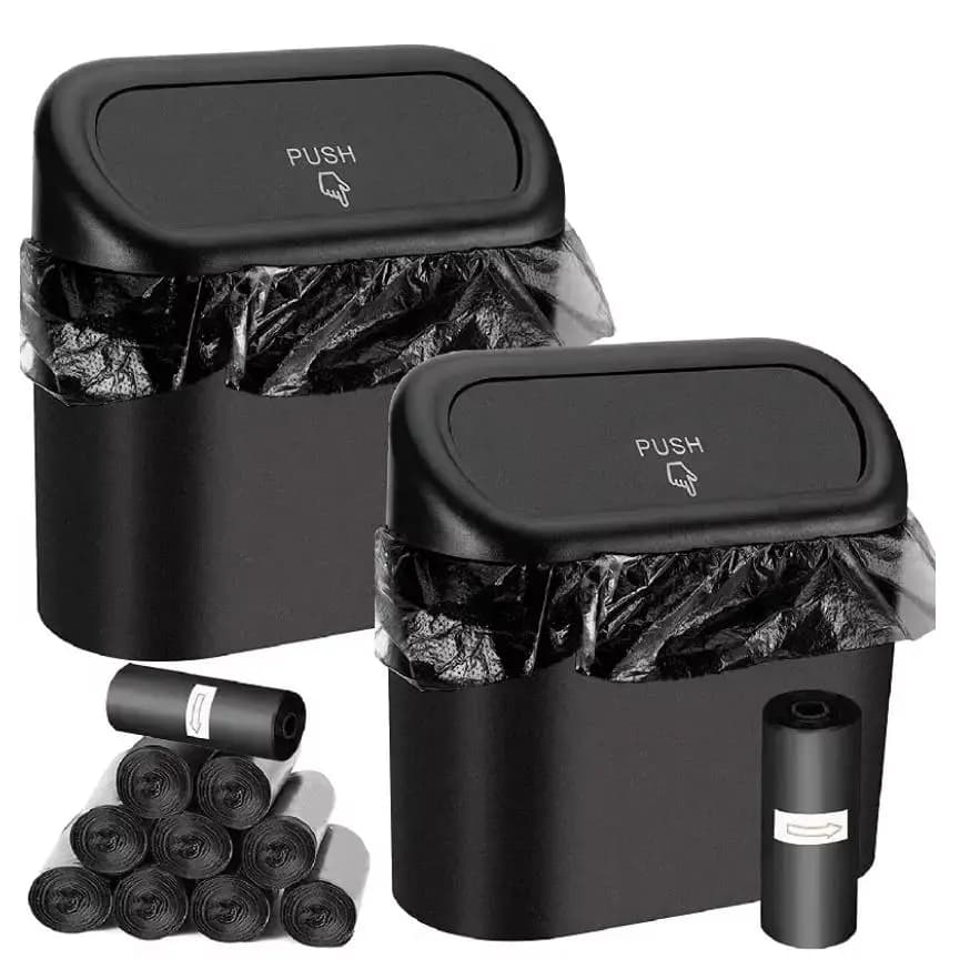 Cestino per auto (con coperchio) con 1/2/3 sacchetti per rifiuti, piccolo cestino per auto, mini accessori per auto a prova di perdite