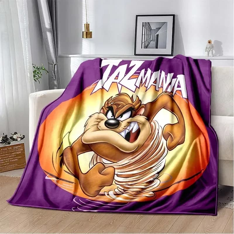 Coperta di flanella T-Tasmanian D-Devil del fumetto, coperta calda e morbida per divano, ufficio, casa, viaggio, campeggio, regalo di compleanno