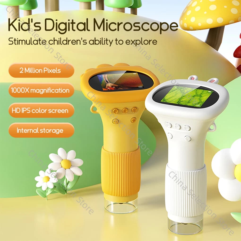 Mini microscopio tascabile da 2,0 pollici 1000X Utensili per esperimenti scientifici per bambini Microscopio da laboratorio portatile Giocattolo per stelo per bambini all'aperto