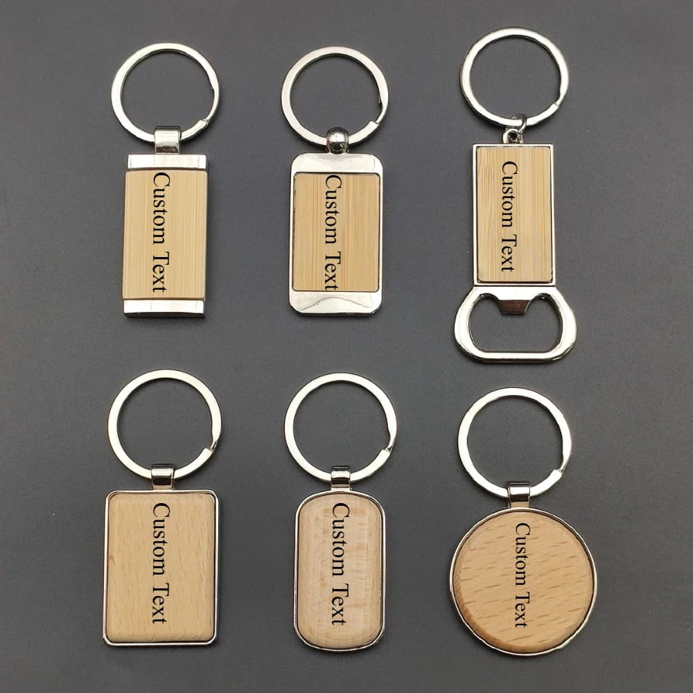 Custom Wood Keyring with Laser Engraving, Labels with Custom Name, Fai-da-Te Keyring Ring, Car Chain and Bag, Various Shapes, Craft Gift