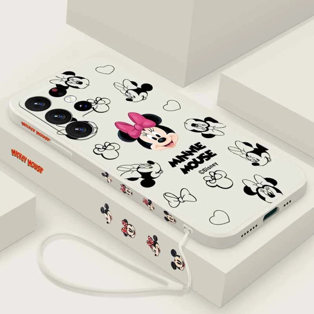 Minnie Mickey For Samsung S26 S25 Edge S24 S23 S22 S21 S20 FE Ultra Plus Lite Liquid Left Rope Phone Case