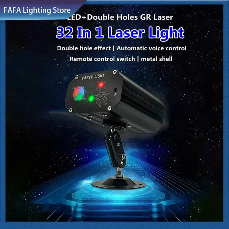32 modelli Mini DJ Disco Light Party Stage Effetto di illuminazione Controllo vocale Proiettore laser USB Lampada stroboscopica con telecomando per la festa