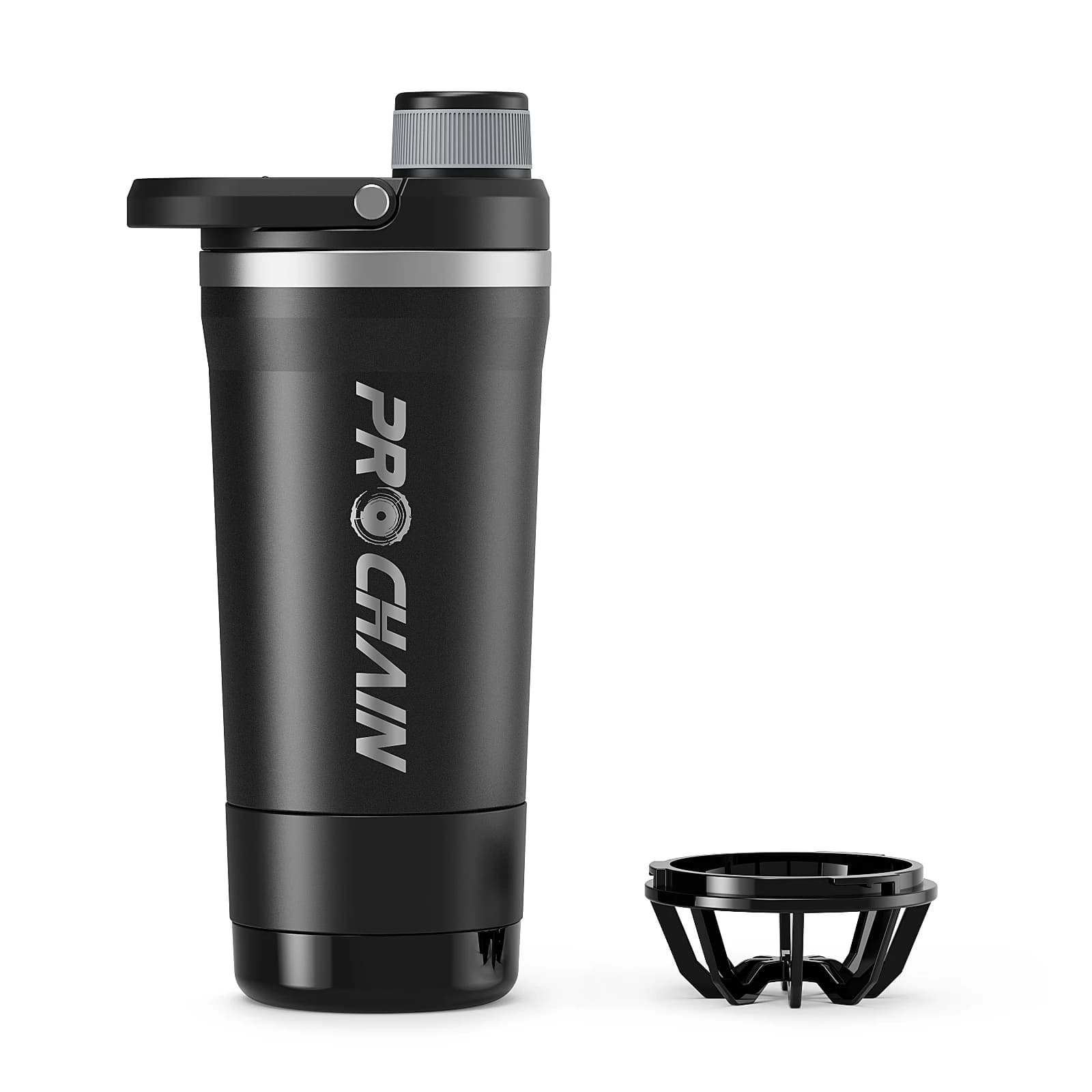 PROCHAIN Insulated Stainless Steel Shaker Bottle, Metal Shaker Cup for Protein Shakes with Storage, Leak-Proof Twist Lock Lid