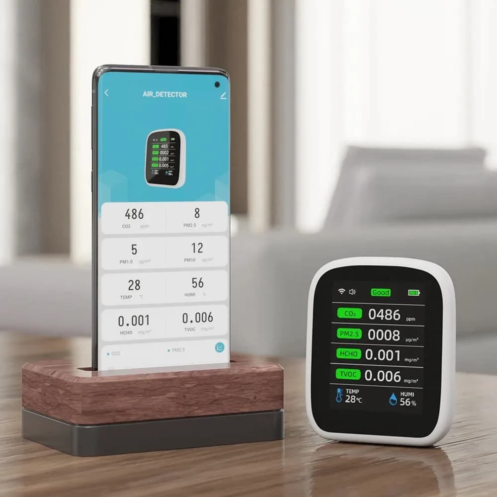 Air Quality Monitor 8 in 1 Tuya WIFI, Tester CO2 HCHO TVOC PM1.0 PM2.5 PM10, Temperature and Humidity Meter, Carbon Anidride Detector