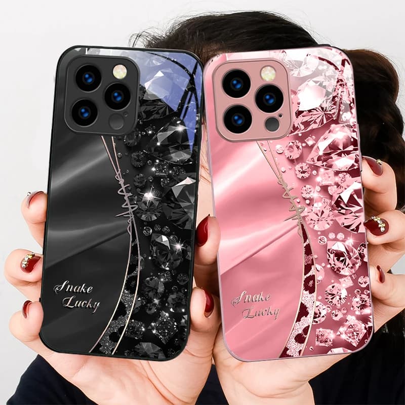 Leopard Print Diamond For IPhone 16 Pro Max 15 P Lus 14 Pro 13 12 Mini 11 P Ro Max X XS 7 8 Plus 2022 Tempered Glass Phone Case