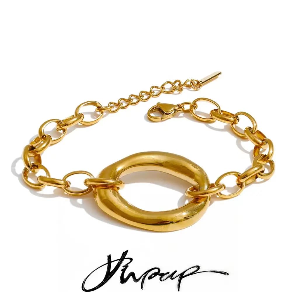 Yhpup Nuovo braccialetto di dichiarazione a catena ovale in acciaio inossidabile Bracciale in metallo impermeabile Attraenti accessori per gioielli da polso