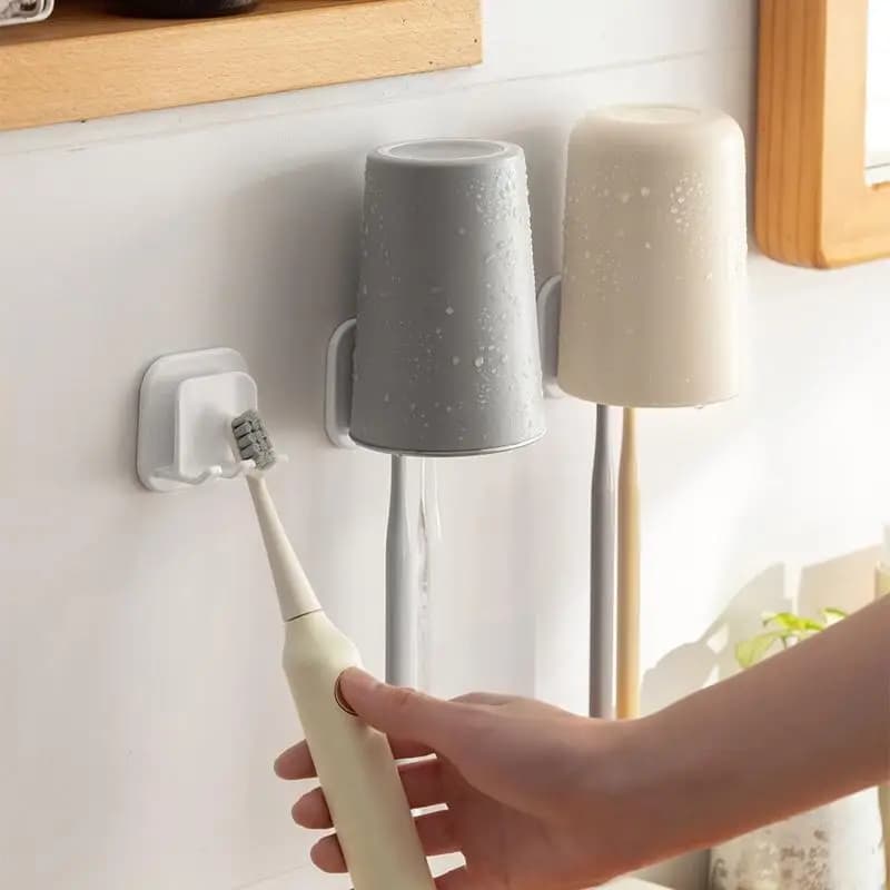 Supporto per Spazzolino Elettrico, Set Portabicchieri da Parete a Ventosa Senza Foratura, Appendibile con Coperchio, Portabicchieri Domestico Antipolvere