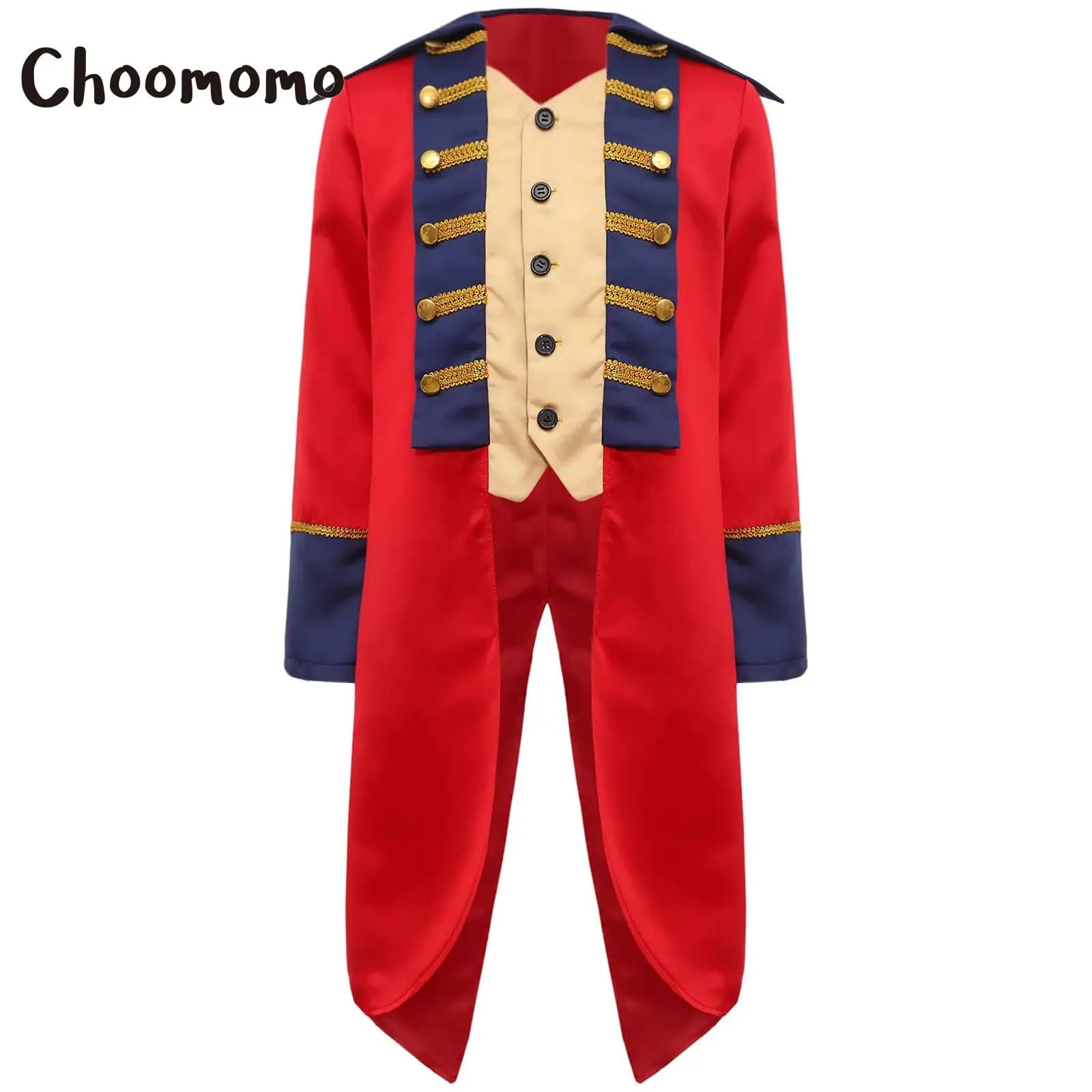 Costume da cappotto britannico per ragazzi, guerra rivoluzionaria, fondente, padre, uniforme, giacca da frac generale coloniale storica di Halloween