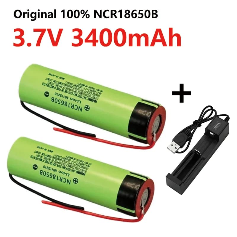 Batteria ricaricabile agli ioni di litio originale NCR18650B 3.7v 3400mAh 18650 adatta per torcia elettrica + assemblaggio cavi fai-da-te + caricabatterie