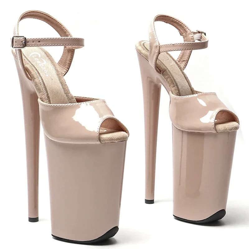 Leecabe 23CM / 9 pollici Vernice PU Tomaia piccola punta aperta Piattaforma moda Tacchi alti Sandali spogliarellista Tacco Pole Scarpe da ballo